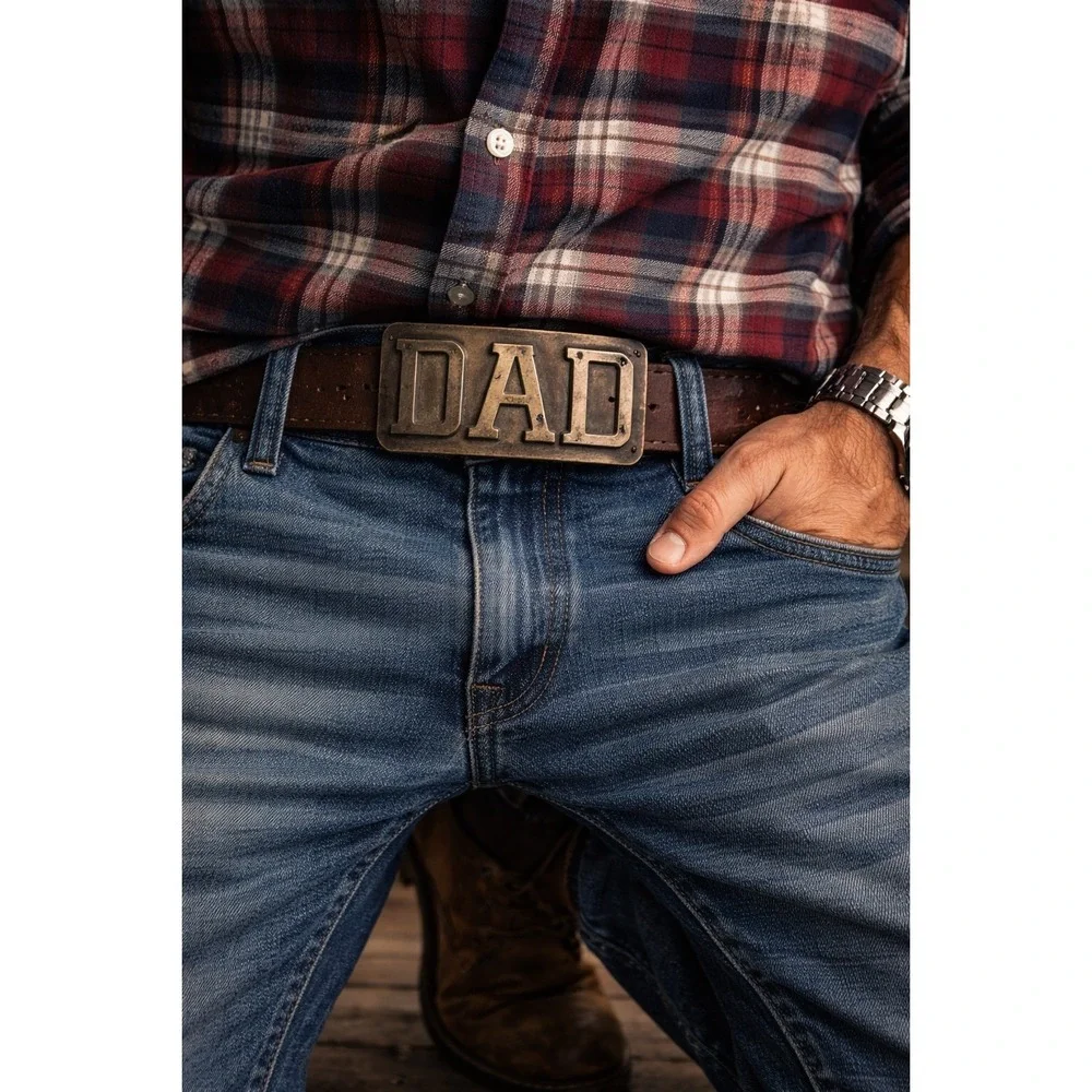 Vintage DAD‎ Belt Buckle 3x2 Metal Raised Letters Fits 1.5